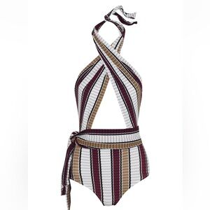 Striped Wrap One-piece Swimsuit